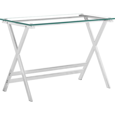 Scrivania in vetro temperato trasparente 110 x 55 x 76 cm (1/5)