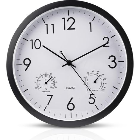 Horloge murale silencieuse noire horloge cuisine thermomètre hygromètre horloges extérieures horloge jardin grande horloge murale (1/5)