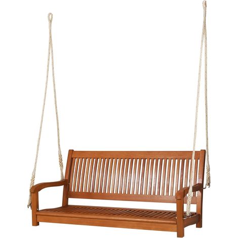 COSTWAY Dondolo Sospeso da Esterno con 2 Posti, Panca Altalena in Legno di Eucalipto con 2 Corde, Carico Massimo 360 kg, Ideale per Portico, Cortile e Balcone, 131 x 68 x 54 cm (1/5)