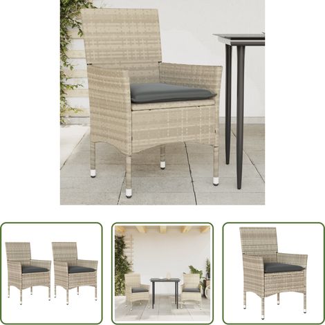 Sitzkissen -  Gartenstühle mit Kissen 2 Stk. Hellgrau Poly Rattan (1/5)