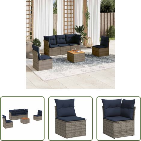 vidaXL Rattanmöbel - 6-tlg. Garten-Sofagarnitur mit Kissen Grau Poly Rattan (1/5)