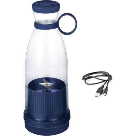 JANMIR-Blender électrique portable à 6 lames avec gobelet, mixeur à milkshakes et fruits, idéal pour mixer fruits et laits. Mini blender à jus frais et gourde de sport, bleu foncé. (1/5)