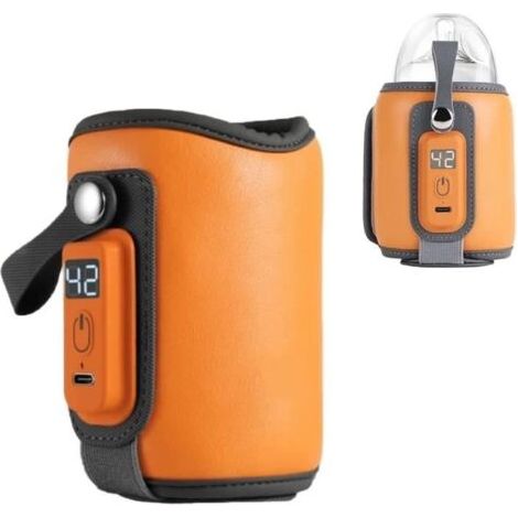 Chauffe-biberon Portable pour Bébé, Chauffe-Bouteille USB 5 Températures Réglables Chauffe-biberon Sac Voyage (Orange)