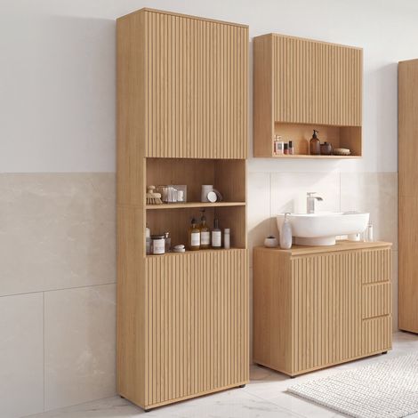 Mueble de cuarto de baño VICTOR 4 puertas 2 huecos efecto listones (1/5)