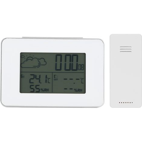Réveil Numérique LCD avec Capteur Hygromètre Thermomètre sans Fil pour Maison Bureau Blanc