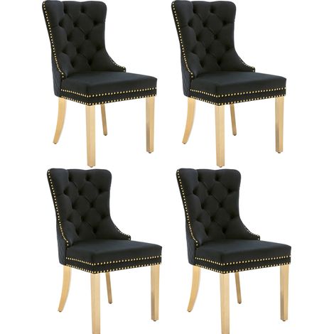 Silla de comedor tapizada en terciopelo negro con patas de acero inoxidable dorado 50,5 x 45 x 95 cm (1/5)