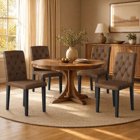 Set di 4 sedie da pranzo retrò effetto velluto, 42 x 46 x 89 cm, marrone e nero HAVRYA (1/5)
