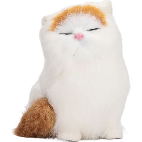 Figurine de chat en fourrure synthétique, décoration de vitrine amusante et exquise, chat mignon aux yeux fermés, simulation réaliste (1/5)