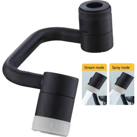 Aireador de grifo giratorio con extensión, aireador de fregadero ajustable de gran angular, cabezal rociador de doble chorro, negro mate 8,43,5 cm (1/5)