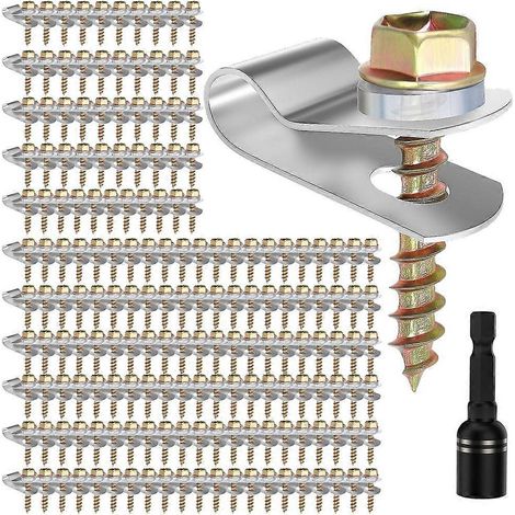 Befestigungsklammern für Drahtzäune aus Edelstahl, Pfostenbefestigungsschrauben mit Drahtbefestigungsvorrichtung, Befestigungsklammern für landwirtschaftliche Drahtzäune (200er-Set) (1/5)