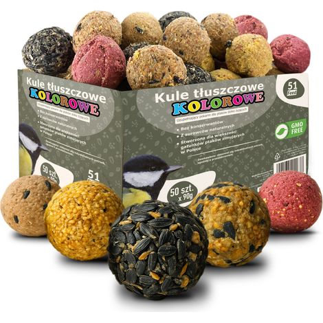 51feed PALLINE DI GRASSO PER UCCELLI 50 pezzi  COLORATE 