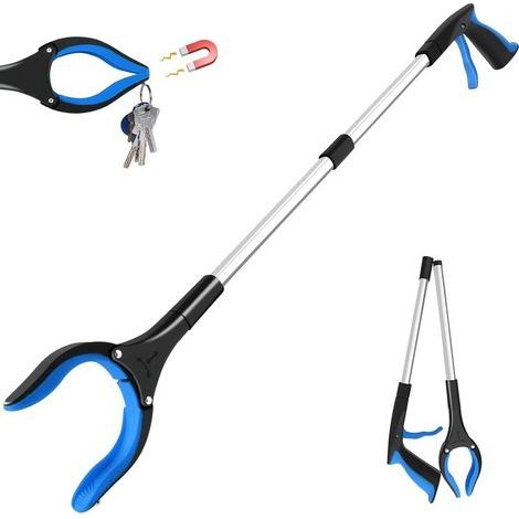 Pince de Ramassage Pliante 82cm, 360° Tête Rotative Pince Ramasse Objet en Aluminium, Pince de Préhension, Pince Telescopique avec Embouts Magnétiques, Ramasseur de Déchets (Bleu) (1/5)