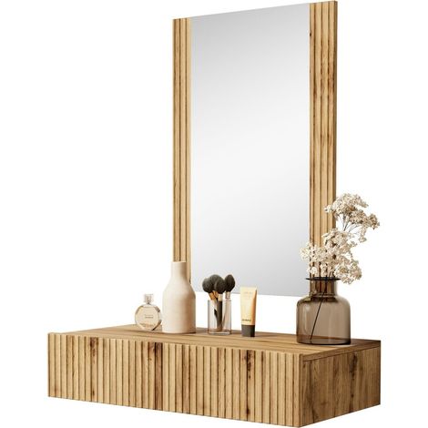 Mirjan24 – Coiffeuse 97x80x42cm en MDF stratifié – Chêne wotan – Miroir intégré – 1 tiroir pour rangement pratique (1/4)