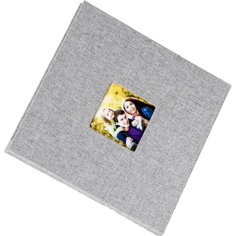 Album photo autocollant cartonné couverture lin grise avec fenêtre exposition photos pour mariage famille (1/5)