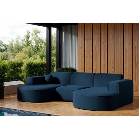 Garten Ecksofa U-Form SUNDAY in wetterfester Stoff ART-N Dunkelblau