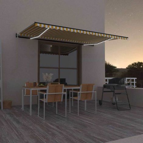 vidaXL Toldo automático LED sensor de viento amarillo blanco 500x300cm (1/5)