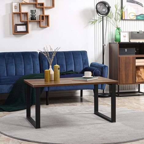 Table basse rectangulaire table de salon style industriel pied métal et plateau aspect bois 100 x 60 x 50 cm (1/5)