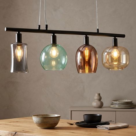 Hängeleuchte Pendellampe Wohnzimmerleuchte Esszimmerlampe Deckenleuchte, Metall Glas schwarz, 4 Flammig Höhenverstellbar E14, H 150 cm (1/5)