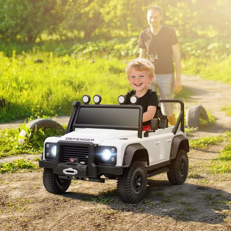 Voiture électrique pour enfants, fonctionne sur batterie 12 V, télécommande, fonction musicale, klaxon, lumières LED, blanche