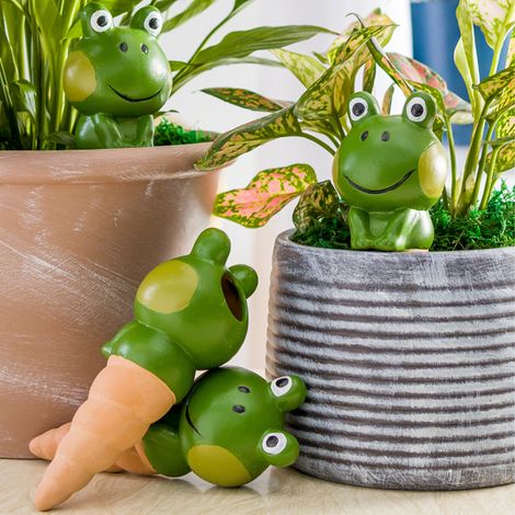 Arroseur automatique en terre cuite Lot de 4 Arrosoir goutte-à-goutte design grenouille vert 6,5x17cm pour plantes (1/5)