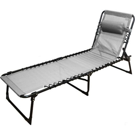Chaise longue pliante - JUANIO - Bain de soleil - Gris clair - Textilène - Pliable 188x55x30 cm (1/4)