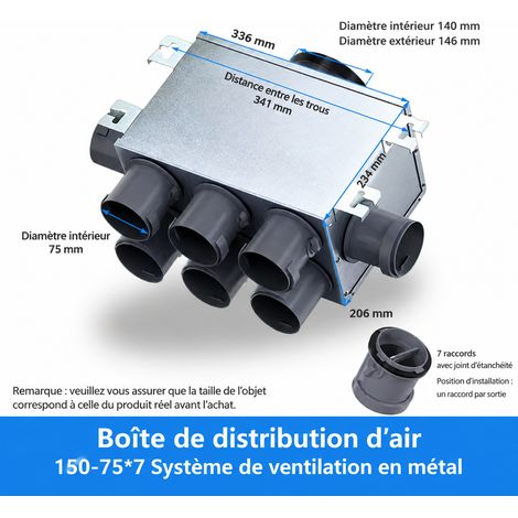 Caisson de distribution d'air métallique n°7 150 vers 7x75 pour VMC 7 150 pièces75 23,4 × 33,6 × 20,6 cm 3,21 kg – Livraison gratuite