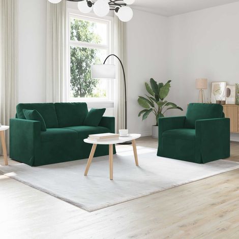 Sofa Set 2 pcs Dunkelgrün 138 x 78 x 80 cm Samt