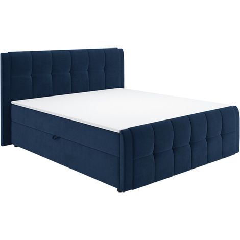 Lit boxspring 160x200 cm velours bleu 2 coffres latéraux - RIVEN (1/5)