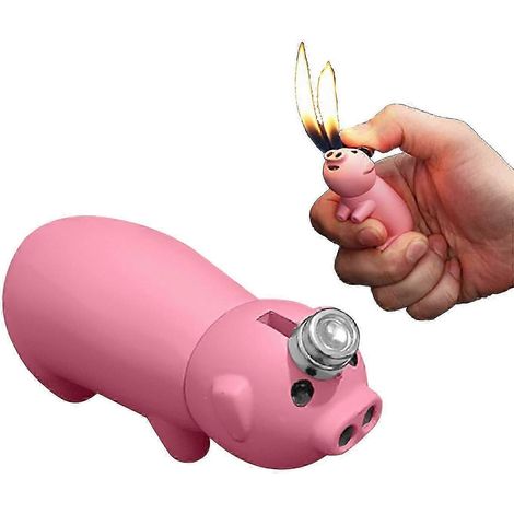 Briquet en forme de cochon à double flamme douce, rechargeable au butane, un cadeau idéal pour la Saint-Valentin. RN (1/5)