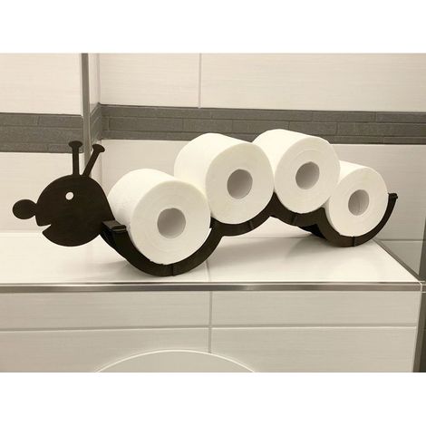 Support papier toilette mural bois noir sans perçage 62,5x19x10cm pour 4 rouleaux standard Dandibo (1/5)