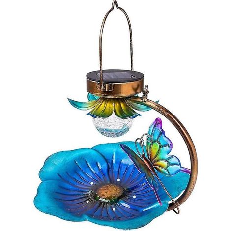 Mangeoires à oiseaux suspendues à l'extérieur, plateau à graines, lampe de jardin à énergie solaire, décoration de papillons (1/3)
