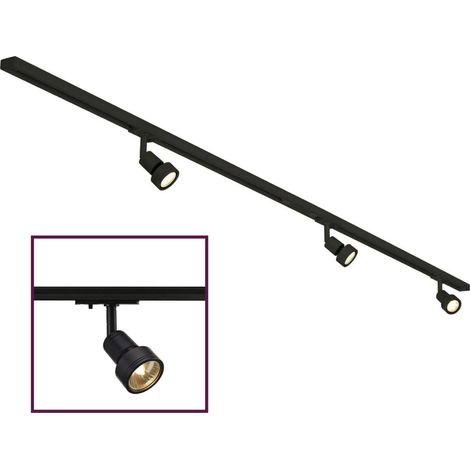 Systèmes rail 1 allumage 230V LED PURI TRACK Kit 1 allumage noir 2x1m 3x PURI spot et sources LED - SLV 143190 (1/3)