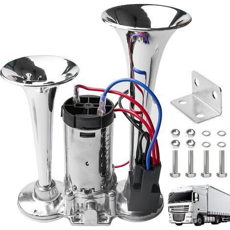 Klaxon LWK 12V – Klaxon pneumatique puissant – Très bruyant – Avec compresseur – ble tuyau – Kit de klaxon pour tous les véhicules 12V – Camions, trains, voitures, bateaux, motos, fourgonnettes (1/5)
