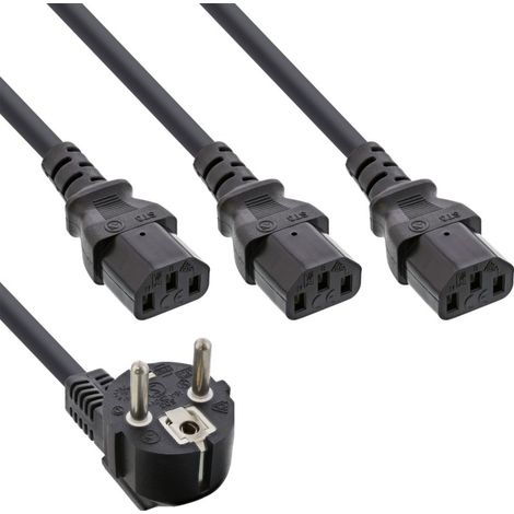 Câble d'alimentation en Y INLINE : 1 fiche Schuko vers 3 fiches pour appareils non chauffants, 2 m vers 1 m, 2 m et 3 m, noir (1/3)