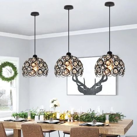 3pcs Retro Lustre Suspension Industriel Cristal Lampe Plafonnier Abat-jour Vintage Noir, 26cm (1/4)