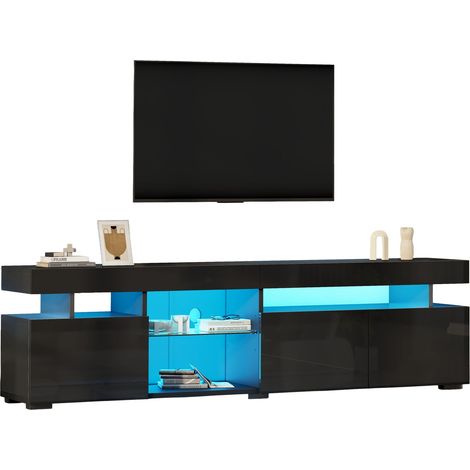 TV Lowboard mit 3 Türen und 1 halb offenem Fach, LED, verstellbare Glasablage, für Wohnzimmer, 180 × 35 × 45 cm (1/5)