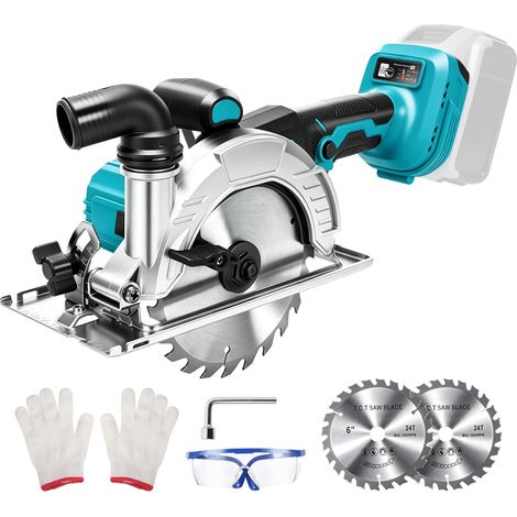 Scie circulaire sans fil de 6" pour batterie Makita 18 V, mini scie circulaire manuelle sans balais avec 3 niveaux de réglage, lame de scie Ø 150 mm, inclinable à 45°, idéale pour le bois, le (1/5)