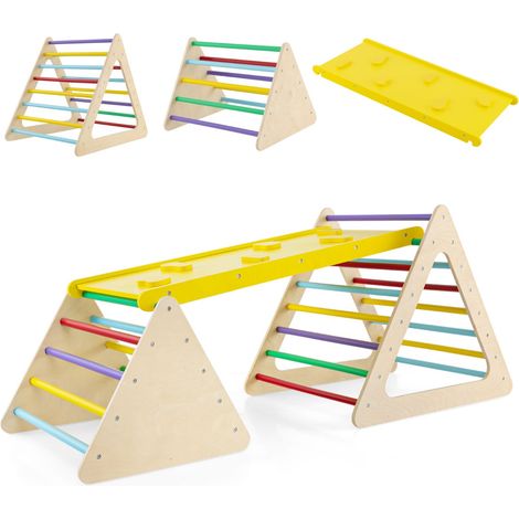 Set da arrampicata 3 in 1 per bambini, Scala triangolare con rampa double face per scivolare e arrampicarsi Colorato 1 (1/3)
