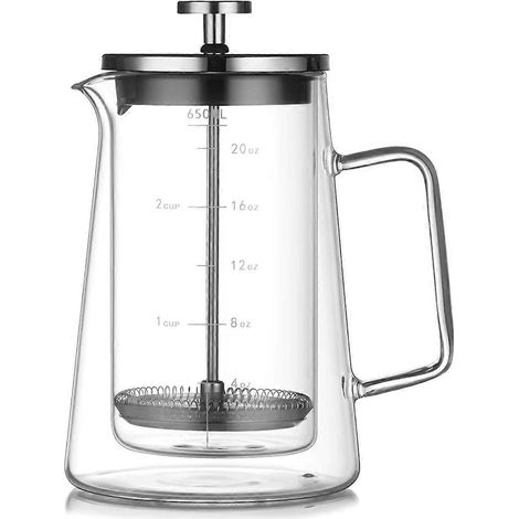 Cafetière à piston 650 ml - Bouilloire en verre borosilicate à double paroi, avec filtre (1/5)