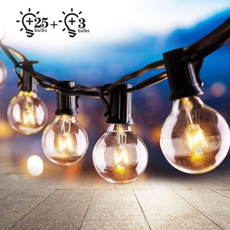 Guirlande lumineuse d'extérieur 7,62 m avec 28 ampoules G40 Étanche et connectable Lumières blanches chaudes pour fêtes et mariages (1/5)