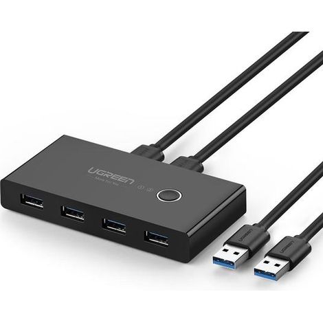 UGREEN USB 3.0 Switch 4 Ports pour 2 PC 2 Entrées 4 Sorties USB Commutateur pour Imprimante Clavier Souris Clé USB Disque Dur Externe Scanner, 2 Câbles USB 3.0 Inclus (30768) (1/2)
