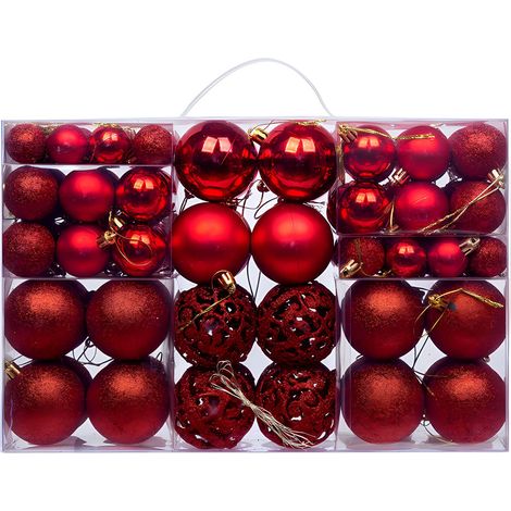 Boules de Noël décoratives avec anneaux de suspension, ensemble de 100 boules de Noël (rouges) (1/5)
