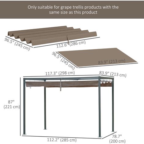 Toile de protection solaire rétractable pour pergola 3 m x 2,1 m, couleur café, protection UV30+ (1/5)