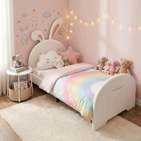FurnitureR White Bunny Single Bed 90x190cm with Side Table Basket (1/5)