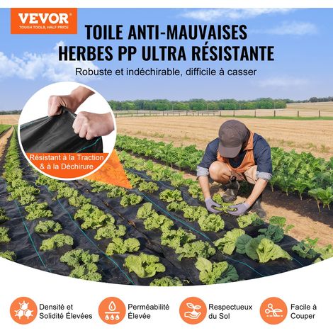 Toile de Paillage Anti-Mauvaises Herbes 1x50 m Géotextile Tissé Anti Repousse Herbe Sous Gravier 100 g/m² Toile PP Perméable Résistant à la Déchirure pour Aménagement Paysager, Couvre-sol, Noir (1/5)