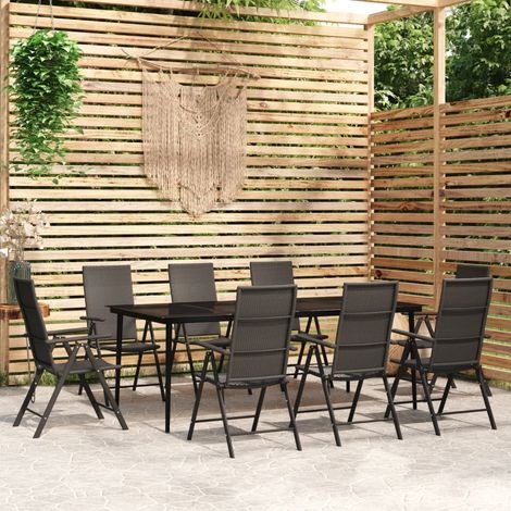 Ensemble Table et Chaise de Jardin Salon de jardin 9 pcs Noir 46987 (1/5)