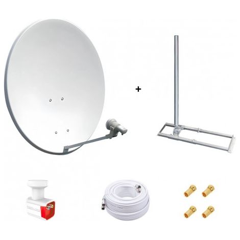 Kit antenne parabolique - HD4K - 100 cm (acier) - Support chevron fixation toit 1 m - LNB Twin HD 4K - Câble coax 25 m Twin