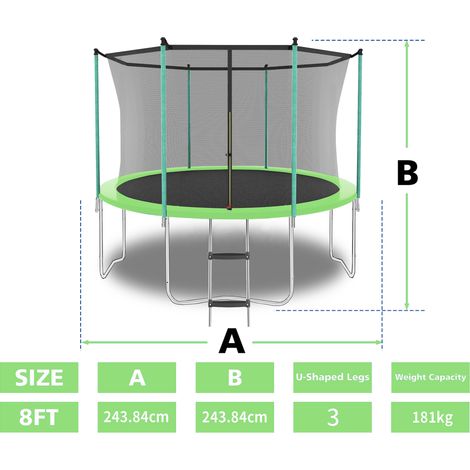Trampoline de 8 pieds,trampoline extérieur,avec filet de sécurité,avec échelle,capacité de poids 181 kg,vert (1/5)