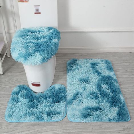 Ensemble de tapis de bain à poils longs tie-dye - Antidérapant, 2/3 pièces, avec tapis contour WC et housse de siège. (1/4)