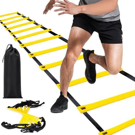 Échelle d'entraînement - 6 m - Échelle de rythme et d'agilité - Espacement réglable - Avec sac de transport - Pour football, athlétisme et fitness - Coordination, vitesse et endurance (1/5)